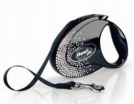 Šuns pavadėlis FLEXI Glam Splash Crystal su Swarovski kristalais, 5 m, juodas