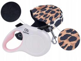 Automatinis pavadėlis AMIPLAY INFINI su korpusu Safari Panther, rožinis, M, šunims iki 15 kg, 5 m