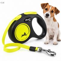 Automatinis pavadėlis šunims Flexi Neon Roz, 5 m, atspindintis, iki 15 kg