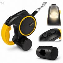 Automatinis pavadėlis su LED žibintuvėliu ir maišelių dėklu, 5 m, iki 25 kg