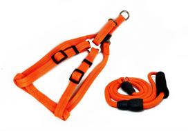 Pavadėlių ir petnešų rinkinys šunims BUBU Classic Rainbow, oranžinis, S dydis, 15 mm/35–45 cm petnešos, 8 mm/130 cm pavadėlis