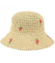Moteriška vasarinė šiaudinė skrybėlė su išsiuvinėtomis braškėmis BUCKET HAT 21333-uniw, unisize