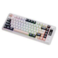 FREEWOLF M75 belaidis žaidimų klaviatūra, mechaninio tipo membraninė klaviatūra su sukiojamu rankenėle ir OLED ekranu, sūrio spalvos