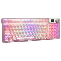 AULA F98 Pro belaidė mechaninė klaviatūra su skaidriais klavišų dangteliais, karštai keičiama, RGB foninis apšvietimas, OLED ekranas, BT5.0 / 2.4G / USB-C rožinė
