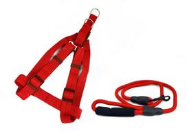 Pavadėlio ir petnešų rinkinys BUBU Classic Rainbow XS, raudonas, petnešos 10 mm/25-35 cm, pavadėlis 6 mm/130 cm