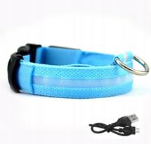 Šuns LED antkaklis, atsparus vandeniui, su USB laidu, mėlynas, XL, 52-60 cm