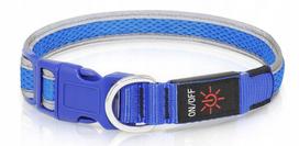 Švytinys USB pakraunamas šuns antkaklis su mėlynais LED, M dydis