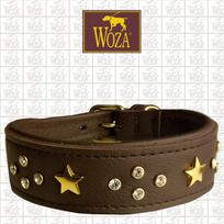 Šunų antkaklis WOZA, 3,3/28 cm, tikra oda, 3 sluoksniai, 24K auksas