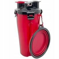 Šuns dubenėlis maistui ir vandeniui, 2 skyrių, 800 ml, metalinis su silikonu, žygiams