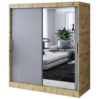 Stumdomoji spinta su veidrodžiu lentynomis ir pakabų strypais Belvedo Hugo Artisan Oak Matt antracito 180x200cm komplektas