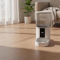 Automatinis kačių šėrytuvas su laikmačiu, dviem dubenėliais, baltas
