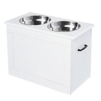 Šuns pašaro dubenėliai su stovu ir laikymo talpa, 2 x 2000 ml, balti
