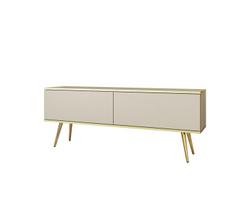Baldai svetainei, 3XE LIVING, TV spintelė: smėlio spalvos, su auksinėmis kojelėmis, 135 × 30 × 52 cm, 1 vnt.