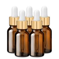 Rudas 15 ml stiklinis buteliukas su aukso aliuminine pipete, 5 vnt. rinkinys