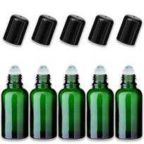 Žalia stiklinė roll-on butelė 30 ml su juodu kamšteliu, 5 vnt. rinkinys