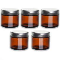 Rudas stiklinis indelis 60 ml su sidabriniu aliuminio dangčiu, 5 vnt. rinkinys