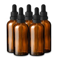 Besprašis rudas 100 ml stiklinis butelis su juoda pipete ir dangteliu, 5 vnt. rink.