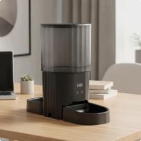 Automatinė kačių šėrykla su laikmačiu, dviem dubenėliais, juoda, didelė