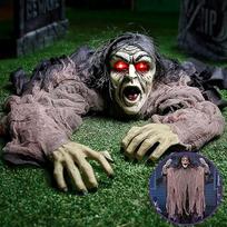 Helovino kabanti dekoracija – žalias judantis zombis su garsu, 119 cm