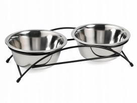 Metalinės dubenėliai šunims ir katėms su stovu, 2 x 1,6 l