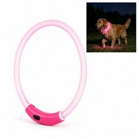LED švytintis šuns antkaklis, USB-C įkrovimas, vandeniui atsparus, rožinis, 40 cm, S dydis