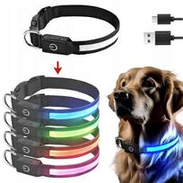Švytintis LED RGB šuns antkaklis, reguliuojamas, USB, 60 cm, dydis L