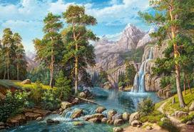 Deimantinės mozaikos rinkinys Wizardi Scenery with Waterfall, 100x68 cm