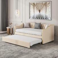 Ištraukiama sofa-lova 90×200 cm, smėlio spalvos, lininis audinys