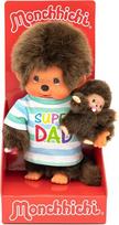 Sekiguchi 220960 originalus monchhichi berniukas, pliušinis žaislas tėtis su vaiku, super tėtis, apie 20 cm didelis minkštas žaislas iš rudo pliušo, rudas