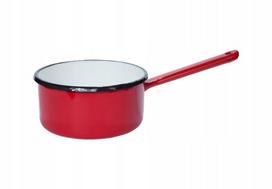 Raudonas emaliuotas puodas su rankena 18 cm