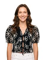 Fulgor Palaidinė 'Blusa Celinda com Bordados Florais e Amarração Frontal - Preto e Branco' juoda