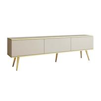 Baldai svetainei, 3XE LIVING, TV spintelė: smėlio spalvos, su auksinėmis kojelėmis, 175 × 30 × 52 cm, 1 vnt.