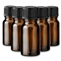 Rudos spalvos 10 ml stiklinis buteliukas su juodu plastiko kamščiu, 5 vnt. rinkinys