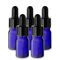 Mėlynas 5 ml stiklinis buteliukas su juoda pipete, 5 vnt. rinkinys