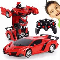 Nuotoliniu būdu valdomas automobilis robotas 2in1 raudonas su transformacija driftu LED šviesomis ir garsu