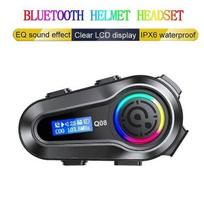 Motociklo šalmo ausinės FM „Radio Bluetooth 5.3“ belaidės vandeniui atsparios ausinės „Motobike“ ausinės su LCD ekranu Black
