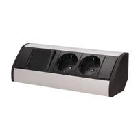 Baldų kištukinis lizdas 2x250V, jungiklis OR-GM-9002/B-G(GS) schuko, Czarny