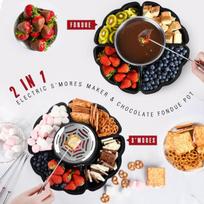 ?Du viename“ elektrinis ?S'mores“ virimo aparatas ir fondiu puodas, stalvir?io ?Smores“ vidaus rinkinys su 4 kepimo ?ak?mis, 4 nuimamais pad?klais ir 1 valdomu ?ildytuvu