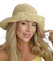 Moteriška vasarinė skrybėlė iš pintos rafijos su spalvingu siuvinėjimu BUCKET HAT 21330-uniw, unisize