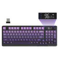 FREEWOLF M96 belaidis žaidimų klaviatūra su vaivorykštiniu apšvietimu, medijos valdymo rankenėle, LCD ekranu, 94 klavišais, ANSI išdėstymu, violetinės ir juodos spalvos