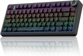 Aula F75 mechaninė klaviatūra, 75% trijų režimų belaidė karšto keitimo žaidimų klaviatūra, RGB, sukamoji rankenėlė, juodo kontūro dizainas