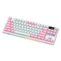 AULA S84 belaidis trijų režimų mechaninis klaviatūra su mažais ekranu rankenėlėmis, rožinės ir baltos spalvos