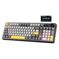 AJAZZ AK980 mechaninė klaviatūra su išmaniuoju ekranu ir rankenėle, 98% belaidė klaviatūra su trigubu režimu, karštai keičiama, PBT klavišų dangteliai, RGB apšvietimas juodas