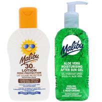 Malibu apsauginis balzamas vaikams SPF30 200ml + Aloe gelis po saulės 200ml