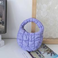 Madingas mini puffer krepšys dygsniuotas apskritas telefono piniginė Elegantiškas purpurinis minkštas nailoninis paminkštintas raktų maišelis Paprasta tendencija rankinė