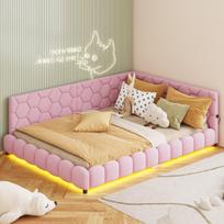 Sofa lova, 140 x 200 cm, rožinė, ėriuko vilna, su LED apšvietimu, su USB prievadu, su MDF rėmu