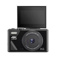 Skaitmeninis fotoaparatas 4K skaitmeninis fotoaparatas 64MP UHD 18x priartinimas automatinio fokusavimo retro kompaktiškas skaitmeninis fotoaparatas su 3 colių atverčiamu ekranu, skirtas kelionių fotografijai Vlogging juoda