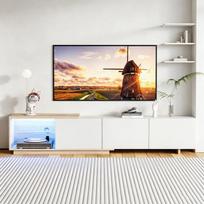 TV spintelė 65" TV – 3 stalčiai su išstūmimu, LED jutiklis ir USB jungtimis, 163/240 cm ilgio，balta