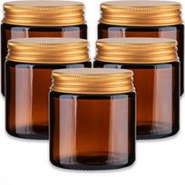 Rudas stiklinis indelis 120 ml su auksiniu aliuminio dangteliu, 5 vnt. rinkinys