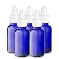 Mėlynas 30 ml stiklinis buteliukas su balta pipete, 5 vnt. rinkinys